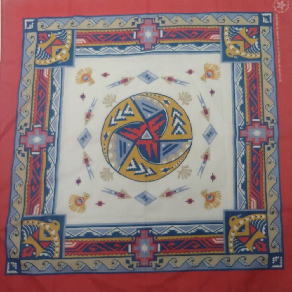 Vintage Wamcraft Bandana Southwest Native USA Made Totum Thunderbird Earth Arrow
